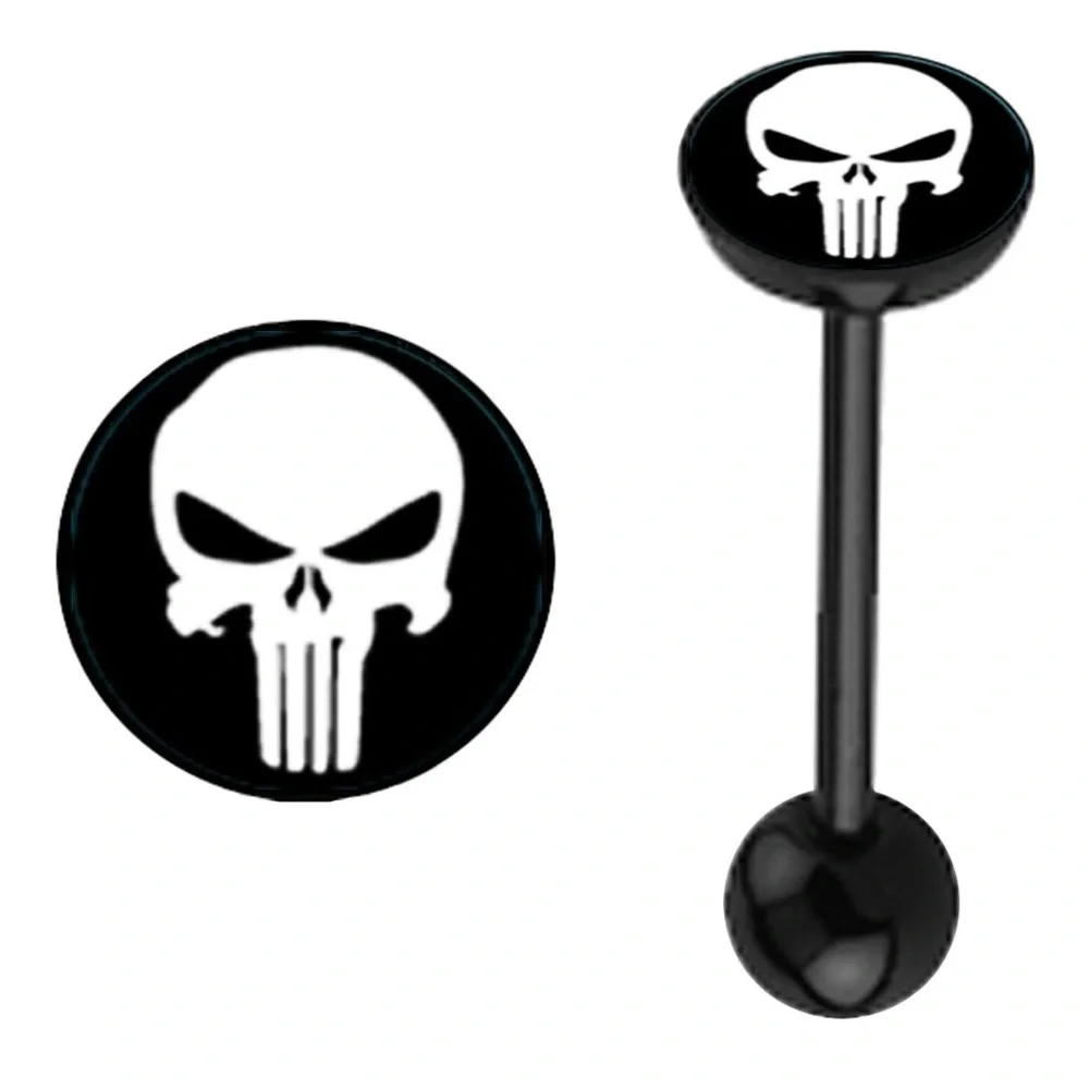 3 Punisher Logo Barbell Tongue Ring